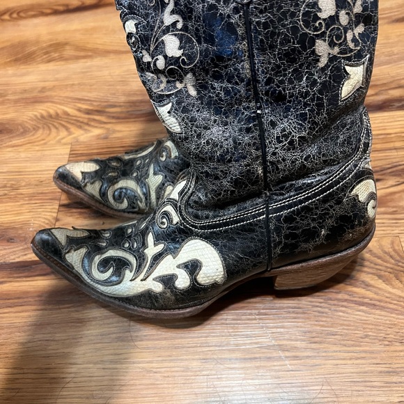 Vintage Corral Western Boots Bone Lizard Inlay Pointy Toe C2116 Women Size 8.5 M - Picture 2 of 7